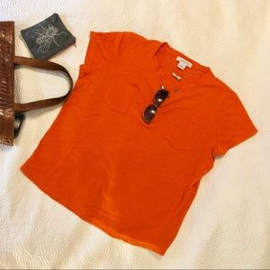 Liz Claiborne Orange shirt with thin brass buttons